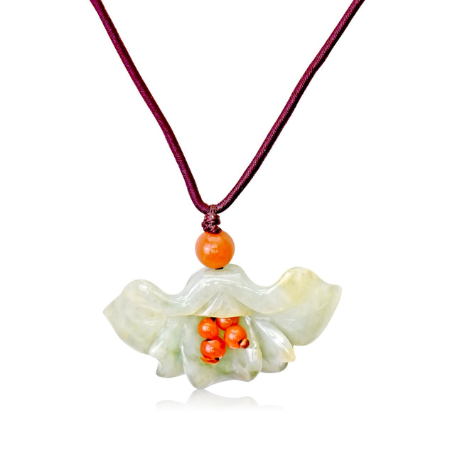 Women's jade necklace with fan flower for women  unique friendship gift bringing balance and good fortune