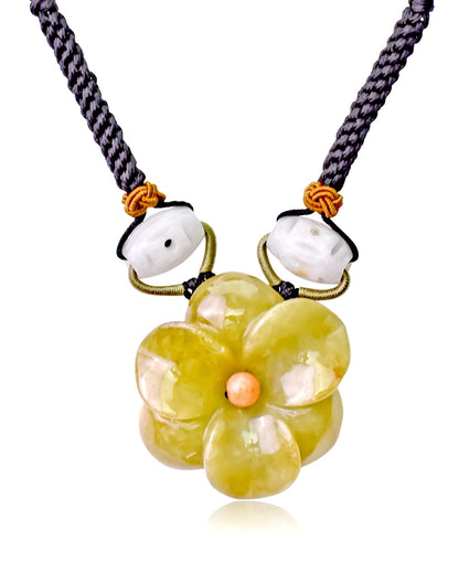 Yellow Amaryllis Pendant Jade Necklace for Women Blooming Amaryllis a Birthday Gift 