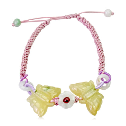 Yellow Jade Butterfly Bracelet for Women Jade Stone Bracelet 