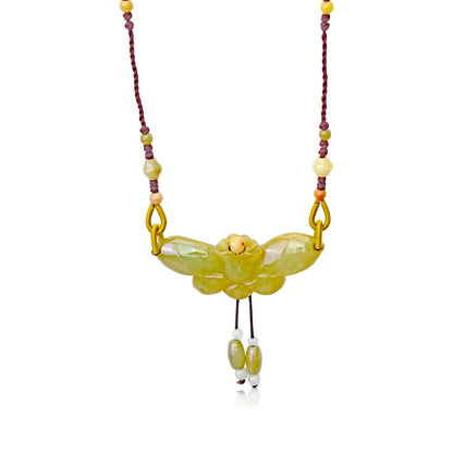 Yellow Jade Necklace Floral Orchid Pendant for Mother's Day Jade Flower Pendant for Women 