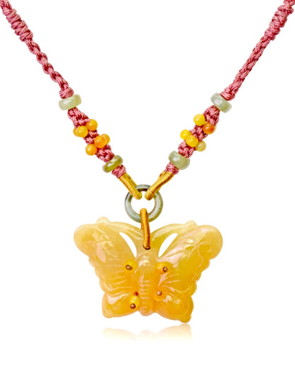 Yellow Jade Necklace Jade Butterfly Pendant for Women Mother’s Day Gift