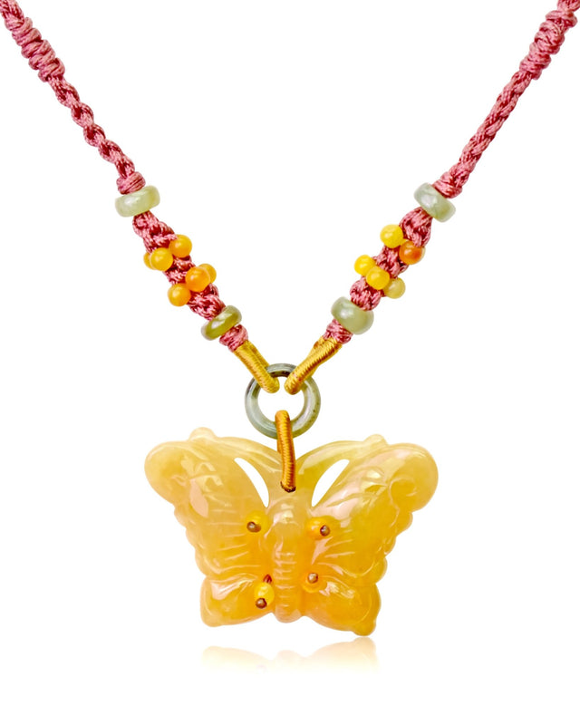 Yellow Jade Necklace Jade Butterfly Necklace for Women Mother’s Day Gift
