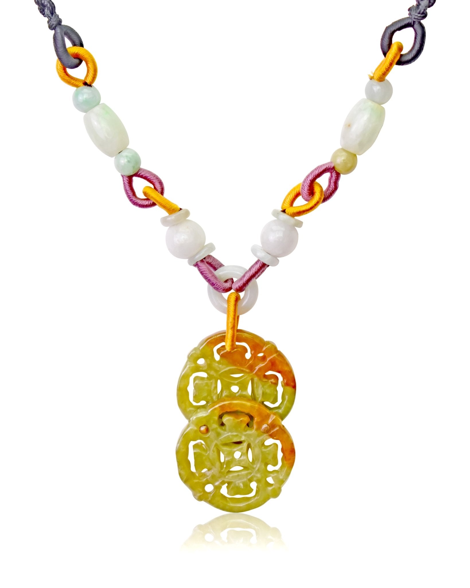 Yellow Jade Stones a Ancient Coin Necklace for Women  Anniversary Gift