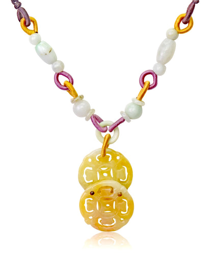 Yellow Jade Stones with Ancient Coin Necklace Unique Handmade Jewelry for Women for Holiday and Love Celebrations