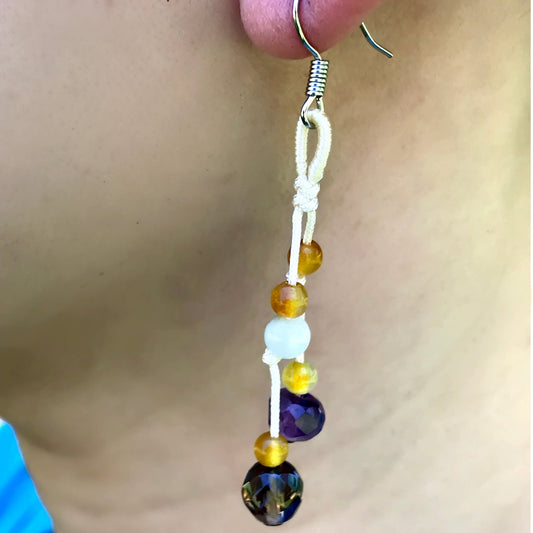 Women Amethyst Dangle Earrings Paired With Onyx Drop For Her Amethyst Purple Earrings For Happiness and Spiritual Growth