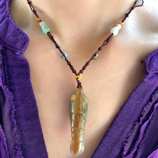 Women Jade Shrimp Necklace Animal Charm Necklace Symbol of Ebb and Flow of Life Elegant Unisex Gift