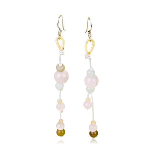 Beads Rose Quartz A Pink Earrings For Women Bead And Tassel Earrings For Romantic Valentine's Day Gift