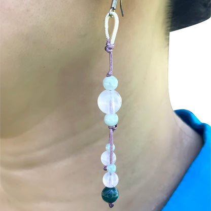 Beads Rose Quartz A Pink Earrings For Women Bead And Tassel Earrings For Romantic Mother's Day Gift