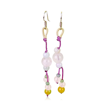 Beads Rose Quartz A Pink Earrings For Women Bead And Tassel Earrings For Romantic Anniversary Gift