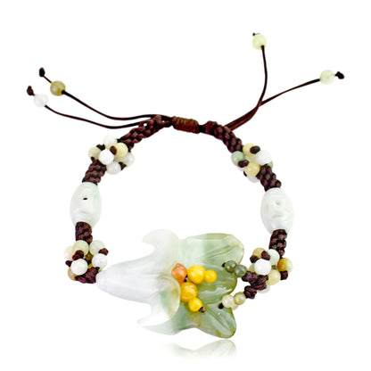 Green Jade Bell Flower Campanula A Flower Bead Bracelet For Women Romantic Valentines Charm Bracelet For Her Special Day