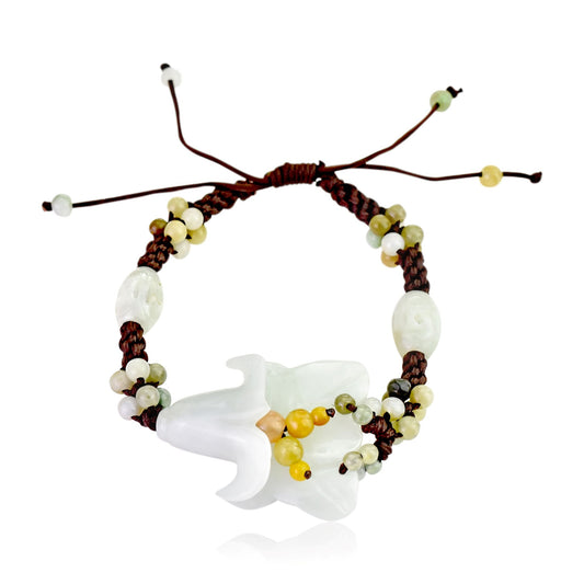 White Jade Bell Flower Campanula A Flower Bead Bracelet For Women Romantic Valentines Charm Bracelet For Her Special Day