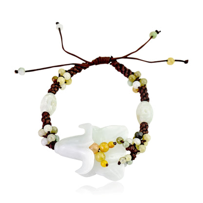 White Jade Bell Flower Campanula A Flower Bead Bracelet For Women Romantic Valentines Charm Bracelet For Her Special Day