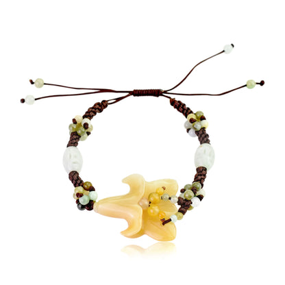 Yellow Jade Bell Flower Campanula A Flower Bead Bracelet For Women Romantic Valentines Charm Bracelet For Her Special Day