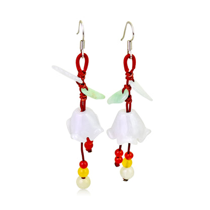 White Jade Flower That Dangle For Her Bell Flower Pink A Flower Earrings Dangle Birthday Gift