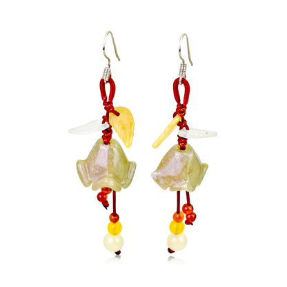 Yellow Jade Flower That Dangle For Her Bell Flower Pink A Flower Earrings Dangle Birthday Gift