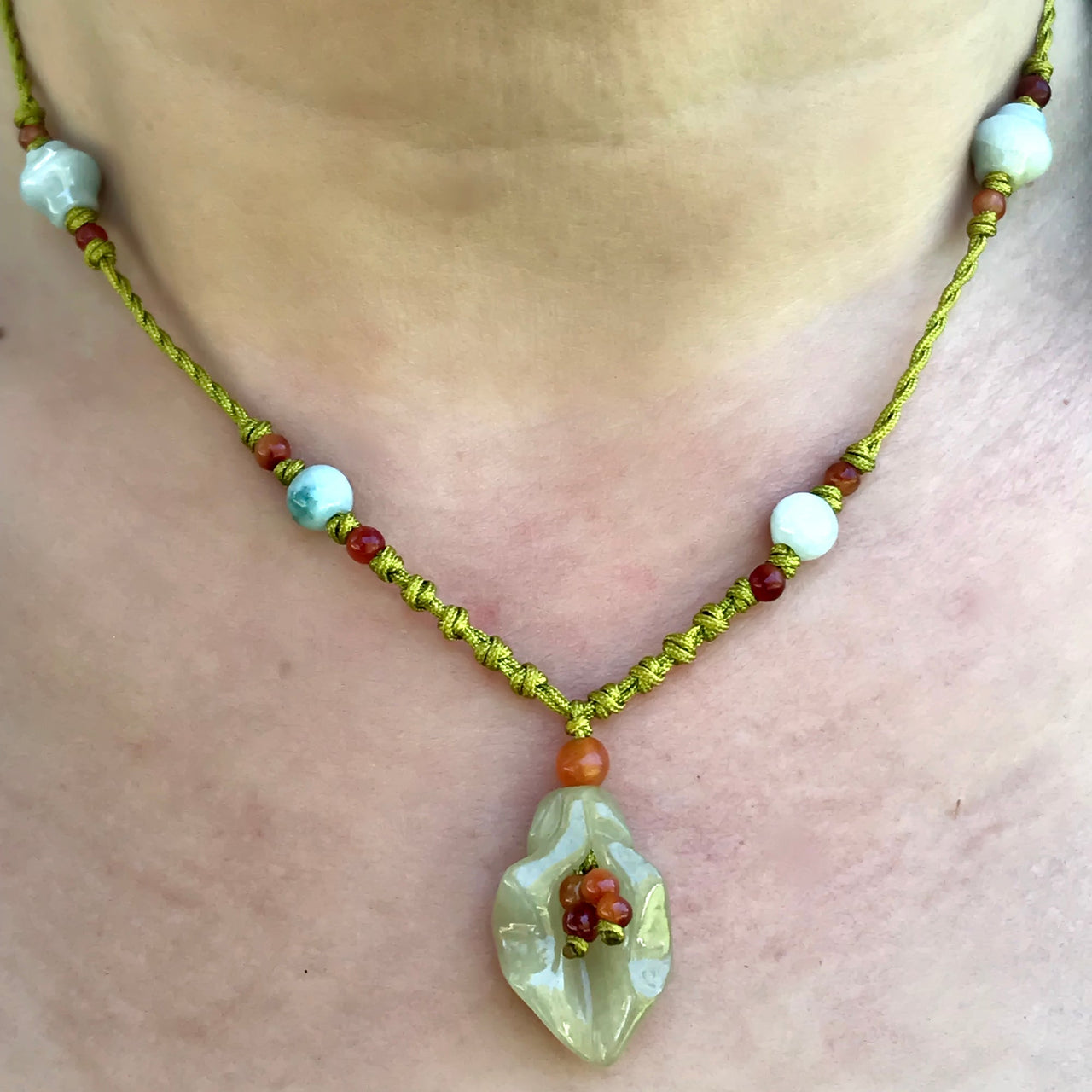 Women Little White Bell Flower a Dainty Flower Necklace for Her White Jade Pendant Mystical Power for Birthday Gift