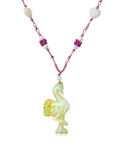 Flamingo Necklace for Women Pink Flamingo Jewelry Handmade Jade Stone Pendant Lovly Anniversary Gift