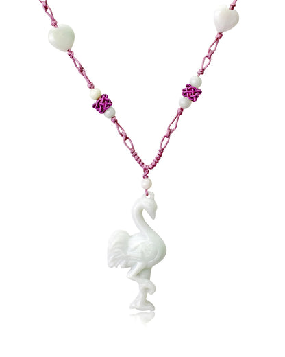 Flamingo Necklace for Women Pink Flamingo Jewelry Handmade Jade Stone Pendant For A Cheerful Anniversary Surprise