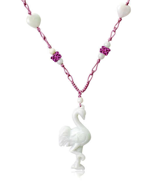 Flamingo Necklace for Women Pink Flamingo Jewelry Handmade Jade Stone Pendant For A Cheerful Anniversary Surprise