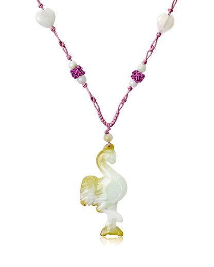 Handmade Flamingo Necklace for Women Pink Flamingo Jewelry Handmade Jade Stone Pendant For A Cheerful Anniversary Surprise