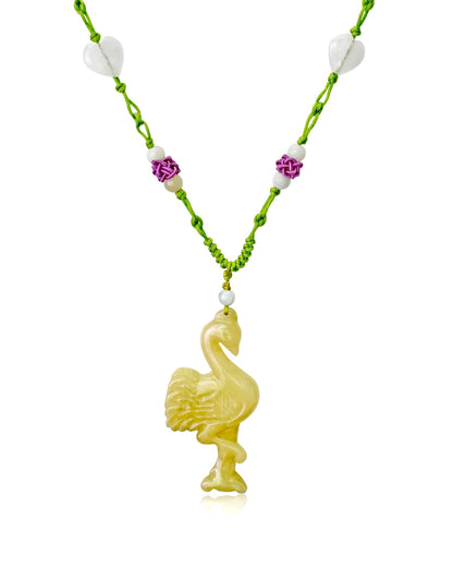 Cheerful Anniversary Surprise Flamingo Necklace for Women Pink Flamingo Jewelry Handmade Jade Stone Pendant