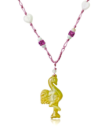 Flamingo Necklace for Women Pink Flamingo Jewelry Handmade Jade Stone Pendant For A Cheerful Birthday Surprise