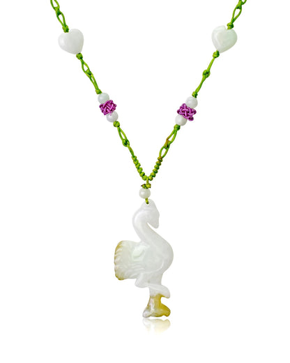 Flamingo Necklace for Women Pink Flamingo Jewelry Handmade Jade Stone Pendant For A Romantic Valentine's Day Surprise