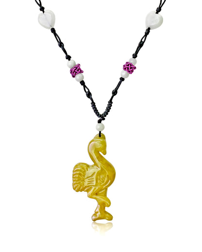 Yellow Jade Flamingo Necklace for Women Pink Flamingo Jewelry Handmade Jade Stone Pendant For A Cheerful Anniversary Surprise