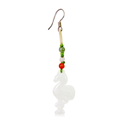 Handmade Flamingo Earrings a Women’s Pink Flamingo Earrings For Her Dangling Jade Earrings Birthday Gift