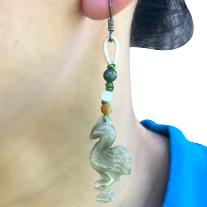 Green Jade Flamingo Earrings a Women’s Pink Flamingo Earrings For Her Dangling Jade Earrings Birthday Gift