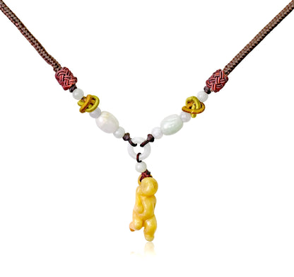 Yellow Jade Spiritual Ape Animal a Jade Monkey Necklace For Him Yellow Jade Stone Meaningful Father’s Day Gift