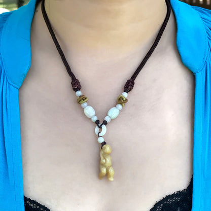 Women Spiritual Ape Animal a Jade Monkey Necklace For Her Yellow Jade Stone Meaningful Mother's Day Gift