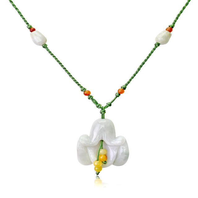 Bellflower Handmade Jade Necklace Pendant - Yellow and Orange Beads with Shot TasselsNecklacesSerenity Jade