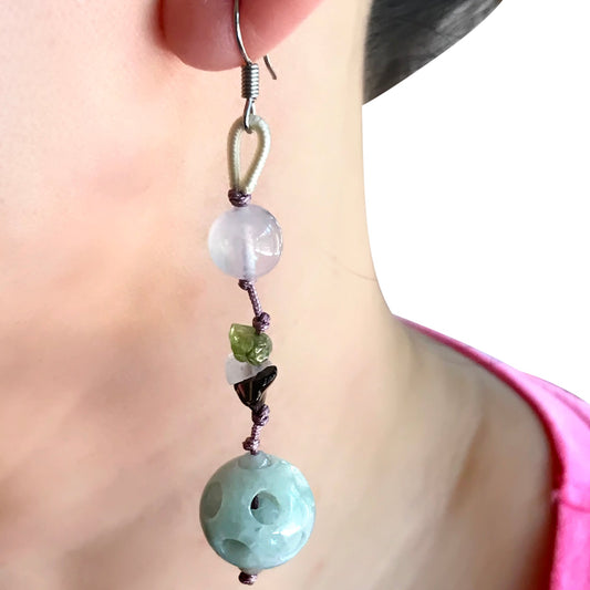 Women Handmade Gemstones Earrings A Earrings With Jade For Wife Jade Carved Earrings For Protection, Courage And Stability