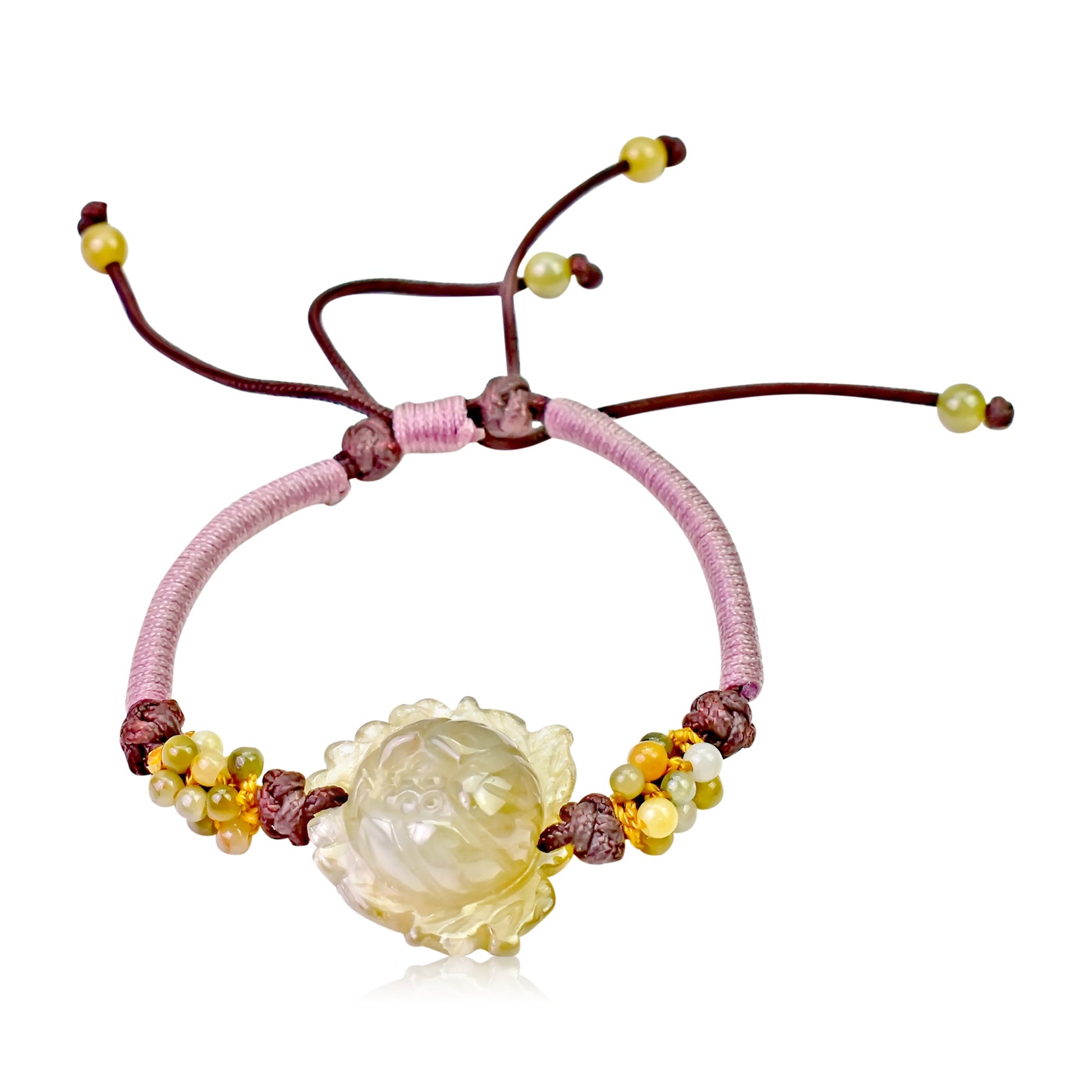 Bracelet with Flower Charm Lotus Bracelet Handmade Jewelry for Mom Birthday Gift Handmade Bracelet for HerBraceletsSerenity Jade