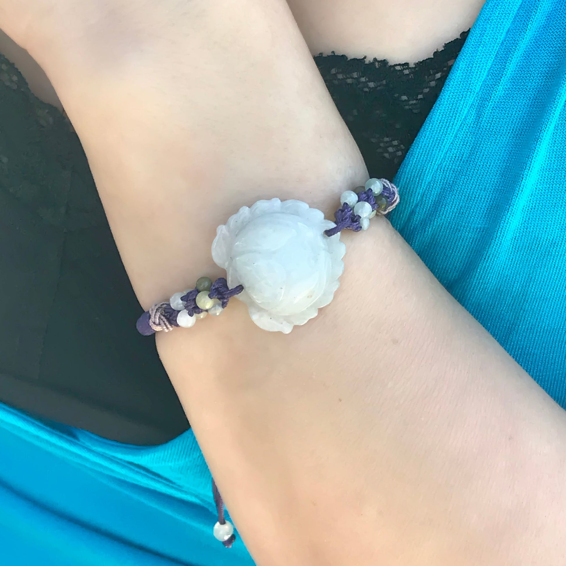 Bracelet with Flower Charm Lotus Bracelet Handmade Jewelry for Mom Birthday Gift Handmade Bracelet for HerBraceletsSerenity Jade