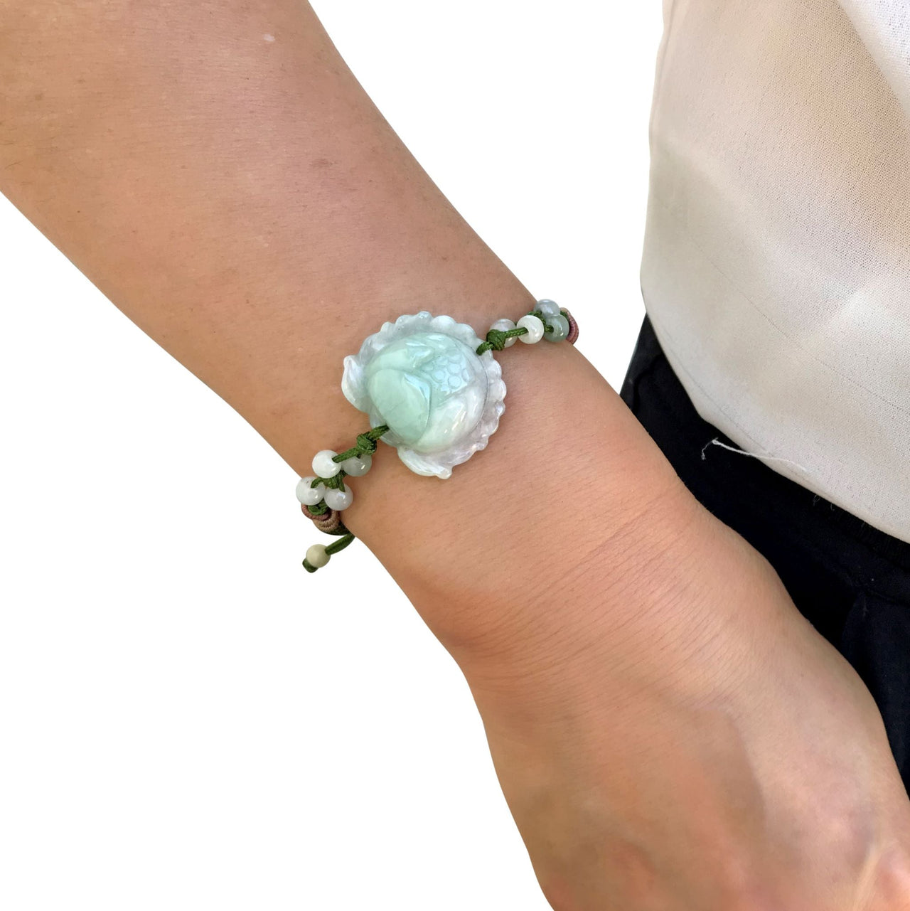Bracelet with Flower Charm Lotus Bracelet Handmade Jewelry for Mom Birthday Gift Handmade Bracelet for HerBraceletsSerenity Jade