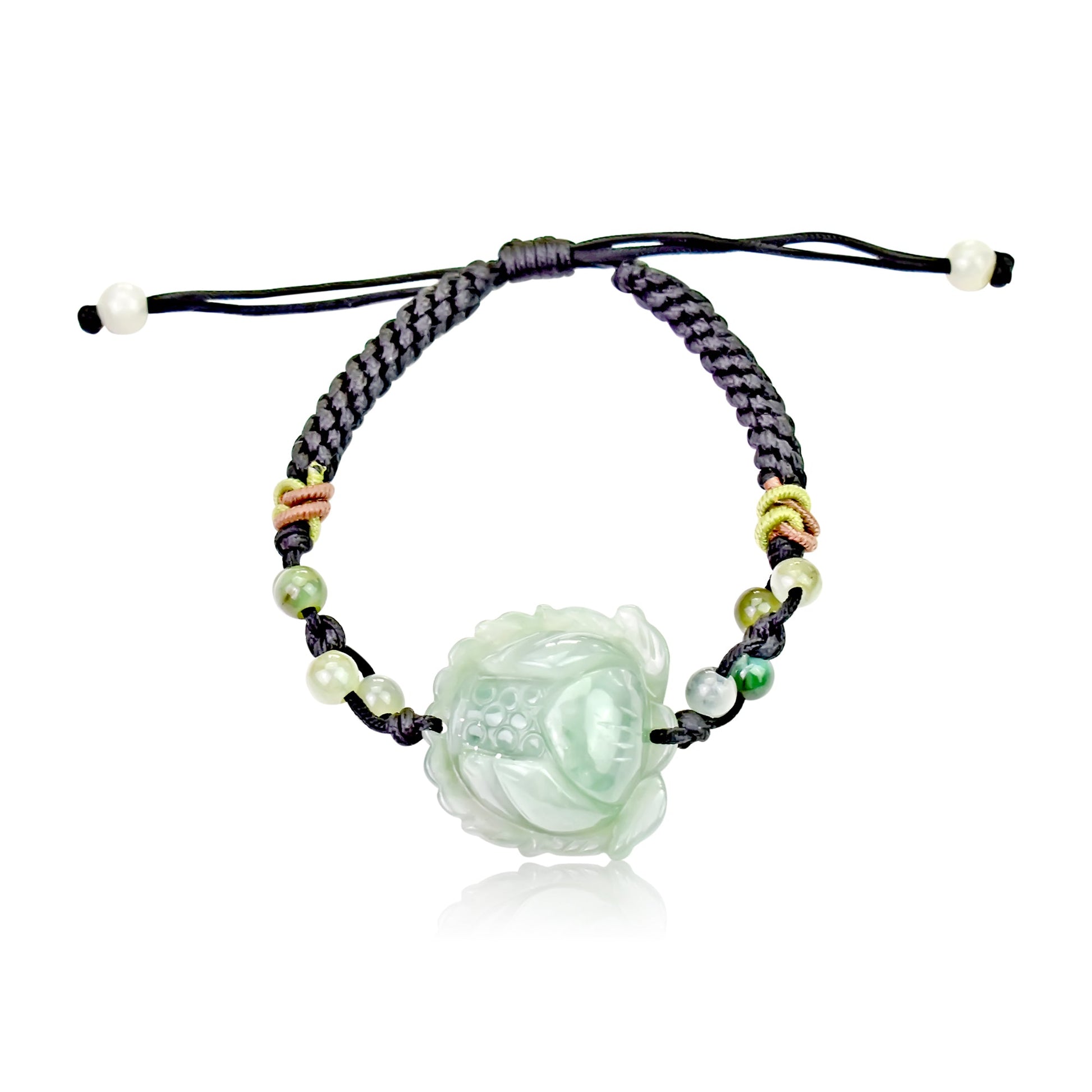 Bracelet with Flower Charm Lotus Bracelet Handmade Jewelry for Mom Birthday Gift Handmade Bracelet for HerBraceletsSerenity Jade