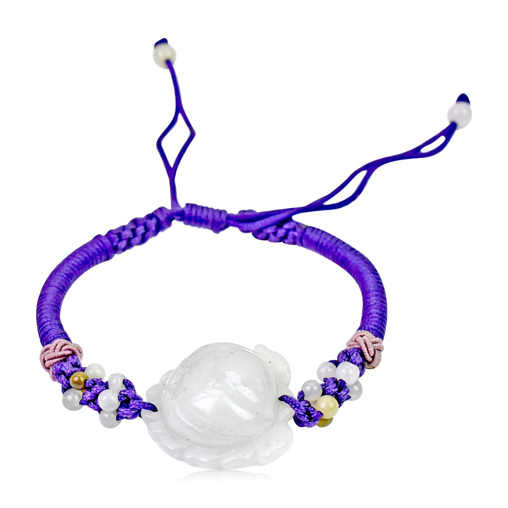 Bracelet with Flower Charm Lotus Bracelet Handmade Jewelry for Mom Birthday Gift Handmade Bracelet for HerBraceletsSerenity Jade