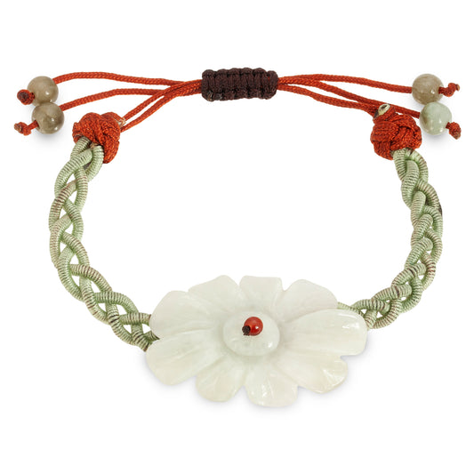 Get Ready to Sparkle with the Cineraria Flower Jade Charm Bracelet made with Sea Green Cord