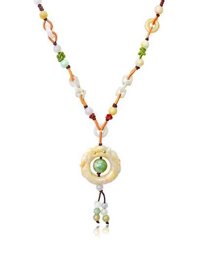 Yellow Jade Necklace Jade Pendant with Dragon Mens Dragon Necklace Jade for Protection and Prosperity Birthday Gift