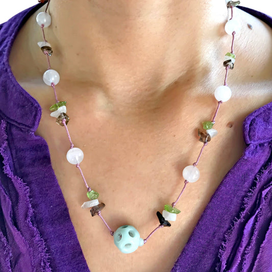 Women Natural Stone Necklaces A Jade Stone Jewellery for Her Beaded Pink Necklace for Happiness and Self-Expression