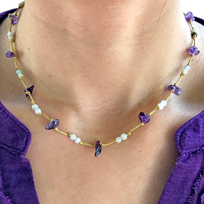 Women Amethyst Jade an Amethyst Charm Necklace for Her Beaded Amethyst Necklace for Calming Energy