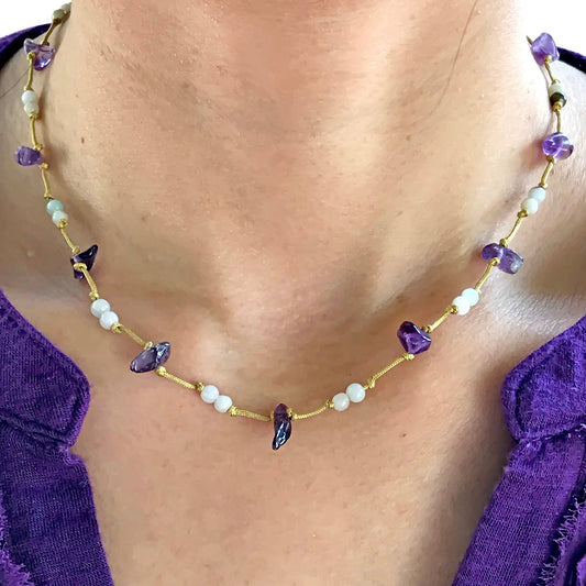 Women Amethyst Jade an Amethyst Charm Necklace for Her Beaded Amethyst Necklace for Calming Energy
