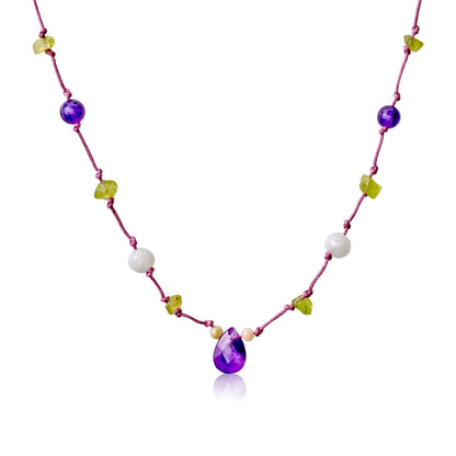 Mystical Amethyst Peridot Necklace A Healing Necklace Crystal for Women Amethyst Bead Necklace Birthday Gift