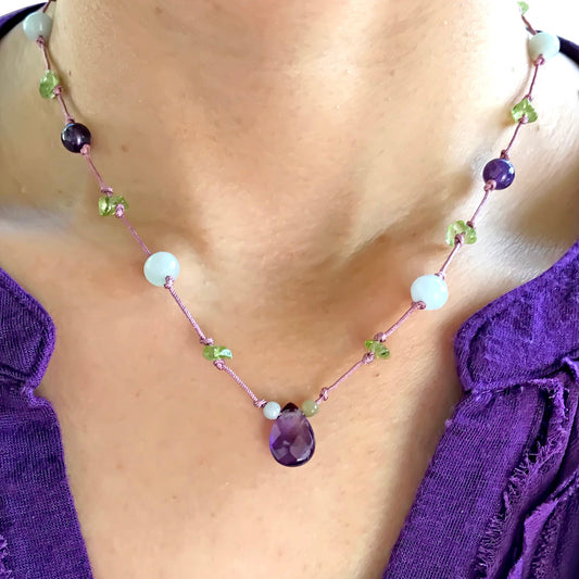 Women Mystical Amethyst Peridot Necklace A Healing Necklace Crystal for Her Amethyst Bead Necklace Birthday Gift
