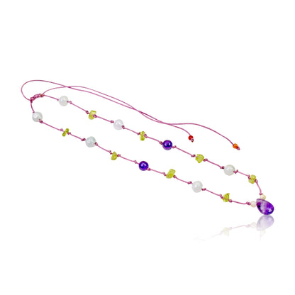 Mystical Amethyst Peridot Necklace A Healing Necklace Crystal for Women Amethyst Bead Necklace Birthday Gift for Balance
