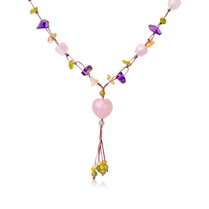 Heart Pink Necklace With Rose Quartz Pendant Heart For Unconditional Love Amethyst Stone Necklace Valentine’s Day Gift
