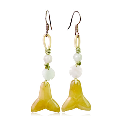 Yellow Jade Whale Tail Jewelry A Handmade Unique Earrings For Her Whale Tail Earrings Meaningful Birthday Gift