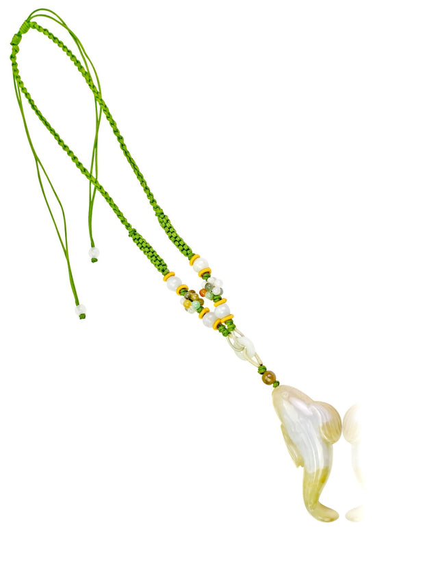 Birthday Gift Eel Fish Mens Jade Stone Necklace Freshwater Eel for Perseverance and Inner Strength